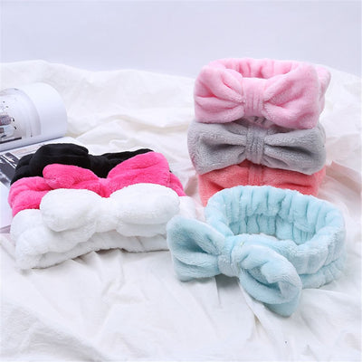 Coral Fleece Hair Bow Cross Headband For Wash Face Makeup Lady Bath Mask Cosmetic Hairband Girl Holder Rope Hair Accessories