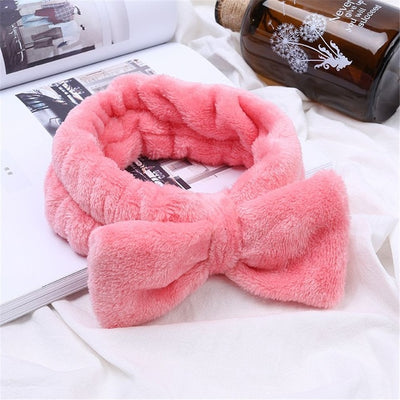 Coral Fleece Hair Bow Cross Headband For Wash Face Makeup Lady Bath Mask Cosmetic Hairband Girl Holder Rope Hair Accessories