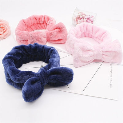 Coral Fleece Hair Bow Cross Headband For Wash Face Makeup Lady Bath Mask Cosmetic Hairband Girl Holder Rope Hair Accessories