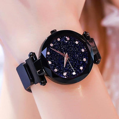 Simple 2019 Diamond Luxury Women Watches Starry Sky Rose Gold Magnet Mesh Band Rhinestones Quartz Wristwatch Ladies Female Watch