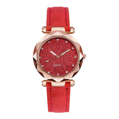 Dropshipping Women Romantic Starry Sky Wrist Watch Leather Rhinestone Designer Ladies Clock Simple Dress Gfit Montre Femme D30