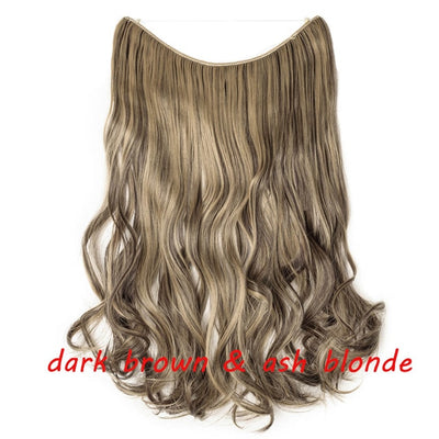 S-noilite 20inch Invisible Wire No Clip One Piece Halo Hair Extension flip in false hair Hairpieces Synthetic hair for women