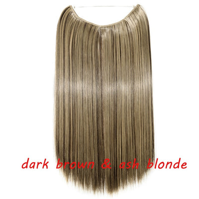 S-noilite 20inch Invisible Wire No Clip One Piece Halo Hair Extension flip in false hair Hairpieces Synthetic hair for women