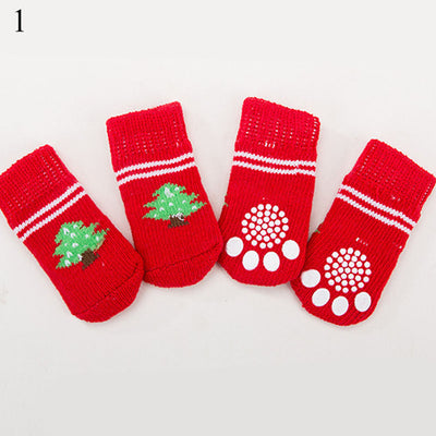 4pcs/Set Cute Puppy Dog Knit Socks Small Dogs Cotton Anti-Slip Cat Shoes For Autumn Winter Indoor Wear Slip On Paw Protector