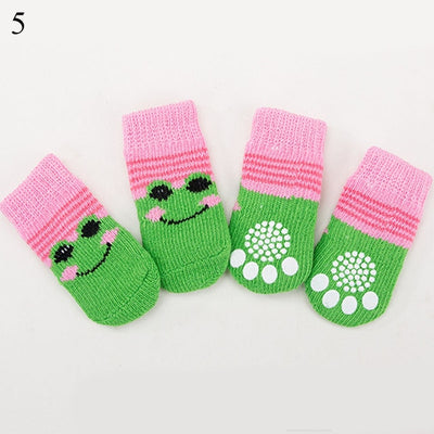 4pcs/Set Cute Puppy Dog Knit Socks Small Dogs Cotton Anti-Slip Cat Shoes For Autumn Winter Indoor Wear Slip On Paw Protector