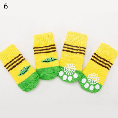 4pcs/Set Cute Puppy Dog Knit Socks Small Dogs Cotton Anti-Slip Cat Shoes For Autumn Winter Indoor Wear Slip On Paw Protector