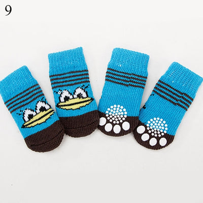 4pcs/Set Cute Puppy Dog Knit Socks Small Dogs Cotton Anti-Slip Cat Shoes For Autumn Winter Indoor Wear Slip On Paw Protector