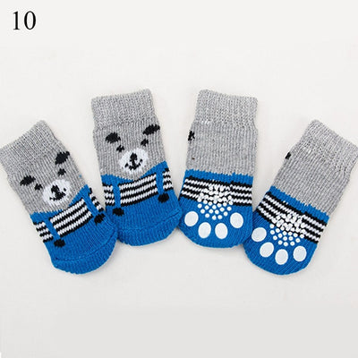 4pcs/Set Cute Puppy Dog Knit Socks Small Dogs Cotton Anti-Slip Cat Shoes For Autumn Winter Indoor Wear Slip On Paw Protector