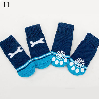 4pcs/Set Cute Puppy Dog Knit Socks Small Dogs Cotton Anti-Slip Cat Shoes For Autumn Winter Indoor Wear Slip On Paw Protector