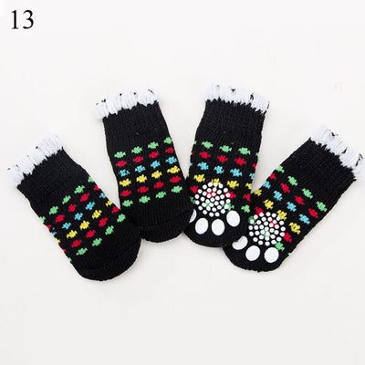 4pcs/Set Cute Puppy Dog Knit Socks Small Dogs Cotton Anti-Slip Cat Shoes For Autumn Winter Indoor Wear Slip On Paw Protector