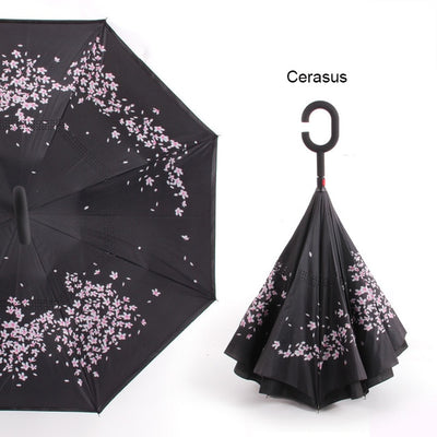 C Handle Windproof Reverse Folding Umbrella Man Women Sun Rain Car Inverted Umbrellas Double Layer Anti UV Self Stand Parapluie