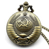 Retro USSR Soviet Badges Sickle Hammer Style Quartz Pocket Watch CCCP Russia Emblem Communism Unisex Necklace Chain Hours Clock