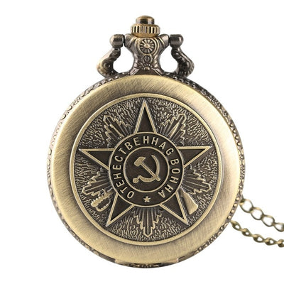 Retro USSR Soviet Badges Sickle Hammer Style Quartz Pocket Watch CCCP Russia Emblem Communism Unisex Necklace Chain Hours Clock