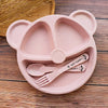 Baby bowl+spoon+fork Feeding Food Tableware Set Cartoon Bear Kids Dishes Eating Dinnerware Anti-hot Wheat Straw Training Plate